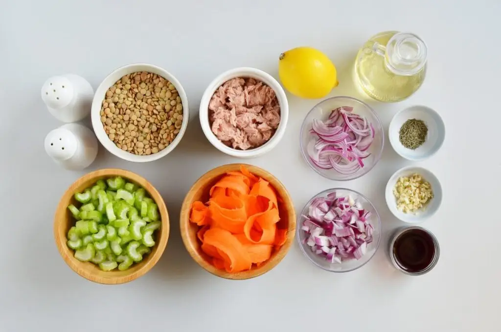 Ingredients for Quick Lentil Salmon Salad