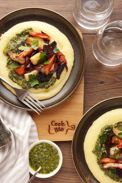 Roasted Root Vegetables with Goat Cheese Polenta