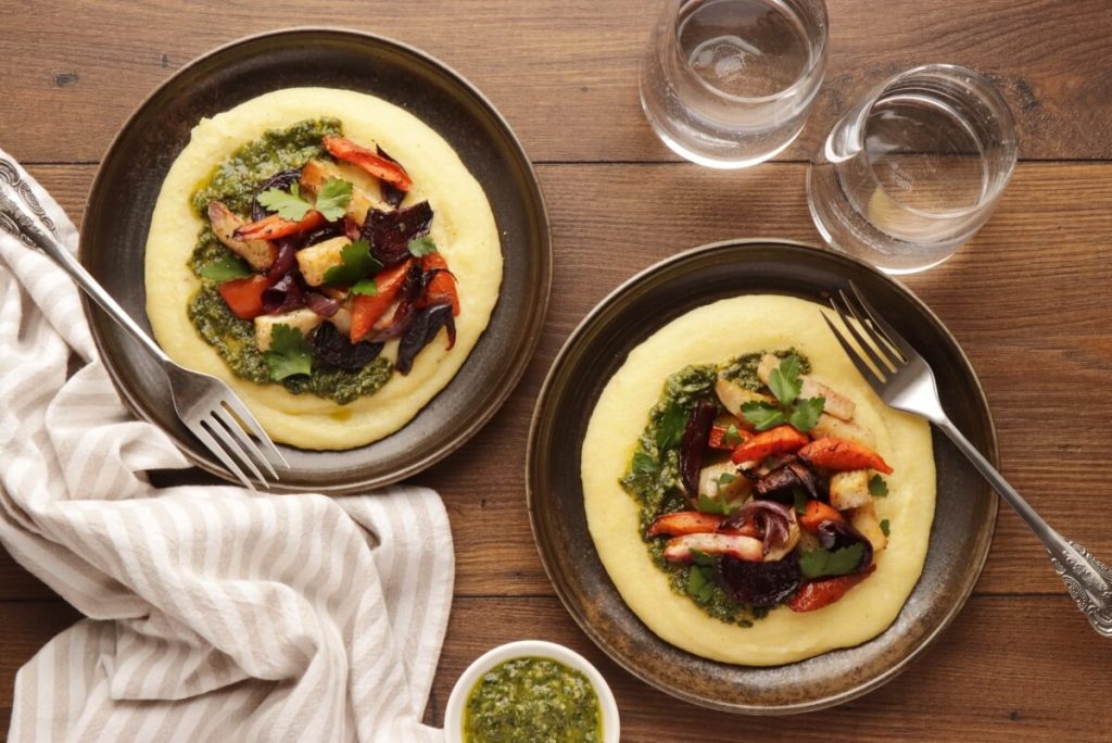 How to serve Roasted Root Vegetables with Goat Cheese Polenta