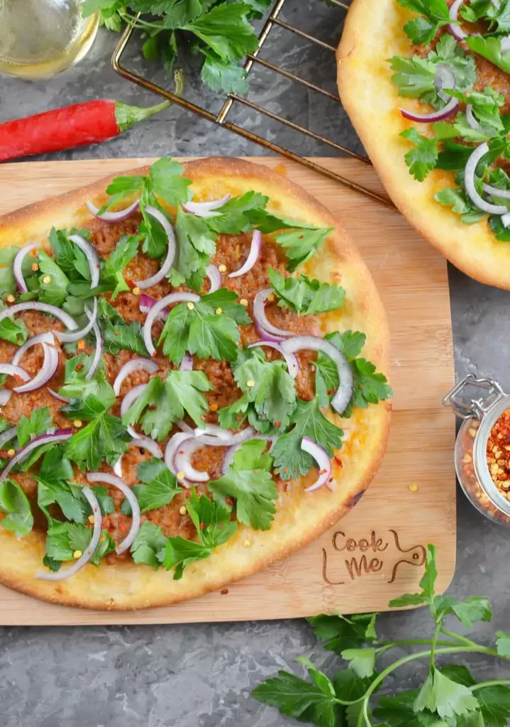 Spicy Lamb Pizza with Parsley–Red Onion Salad