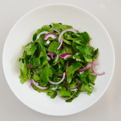 Spicy Lamb Pizza with Parsley–Red Onion Salad recipe - step 7