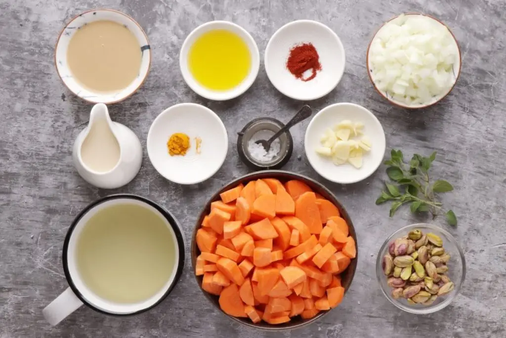 Ingredients for Tahini-Carrot Soup with Pistachios