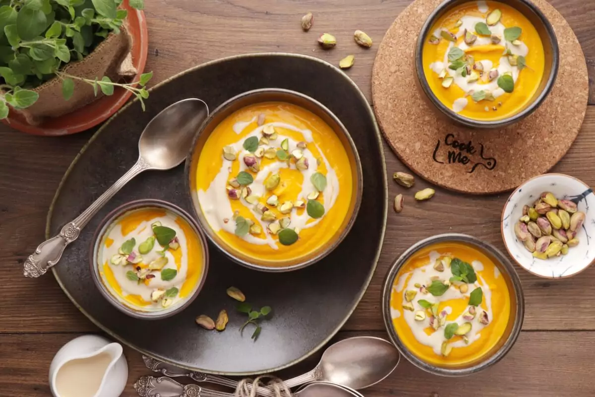 Tahini-Carrot Soup with Pistachios Recipe-Dairy Free Carrot Soup-Best Carrot Soup Recipe