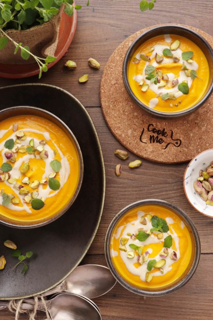 Tahini-Carrot Soup with Pistachios