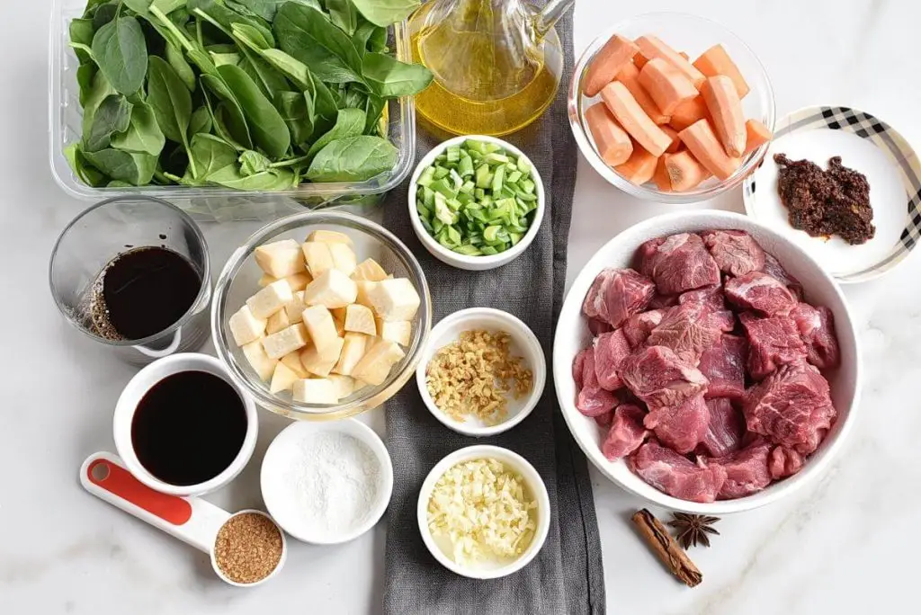 Ingredients for Chinese Hot Pot of Beef and Vegetables