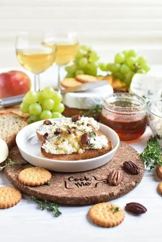 Goat Cheese Crostini with Honey, Pecans and Thyme