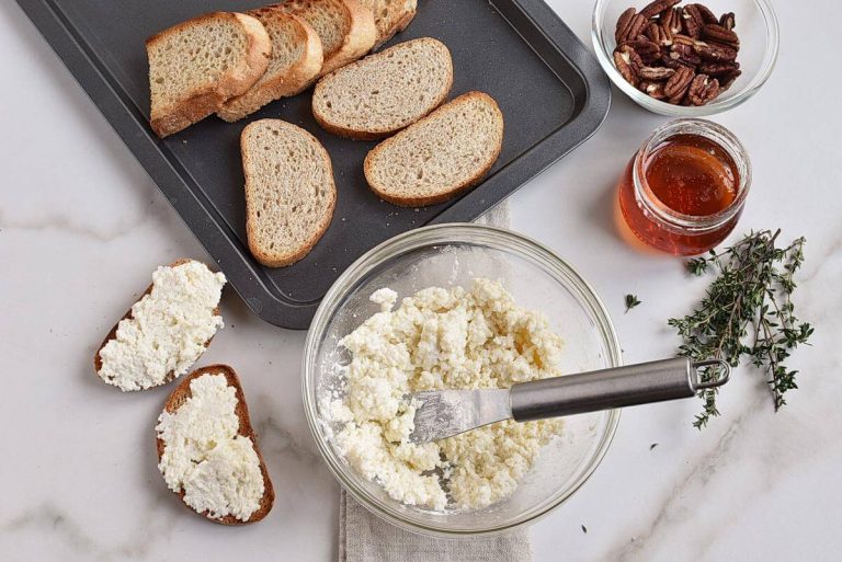 Step 4 - Goat Cheese Crostini with Honey, Pecans and Thyme