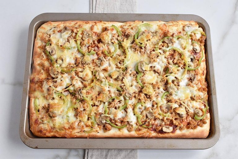 Step 9 - Grandma Pizza with Sausage, Pepper, Onion, and Mozzarella