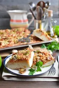 Grandma Pizza with Sausage, Pepper, Onion, and Mozzarella