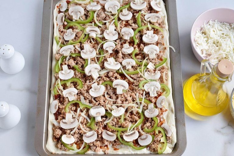 Step 8 - Grandma Pizza with Sausage, Pepper, Onion, and Mozzarella
