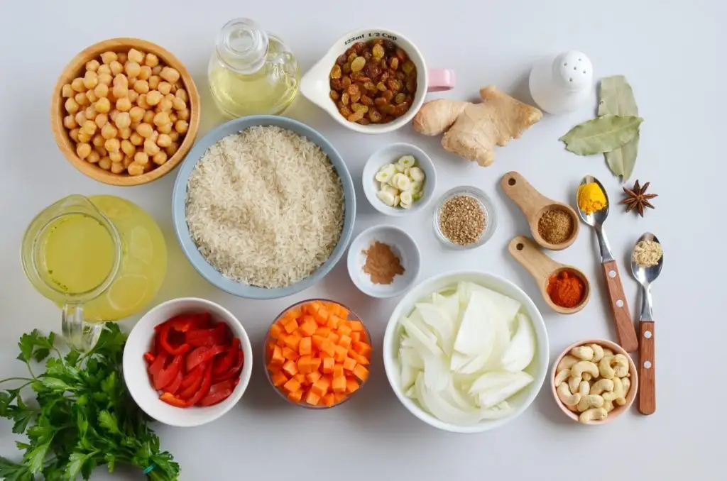 Ingredients for Easy Vegan Biryani – Indian Rice Dish