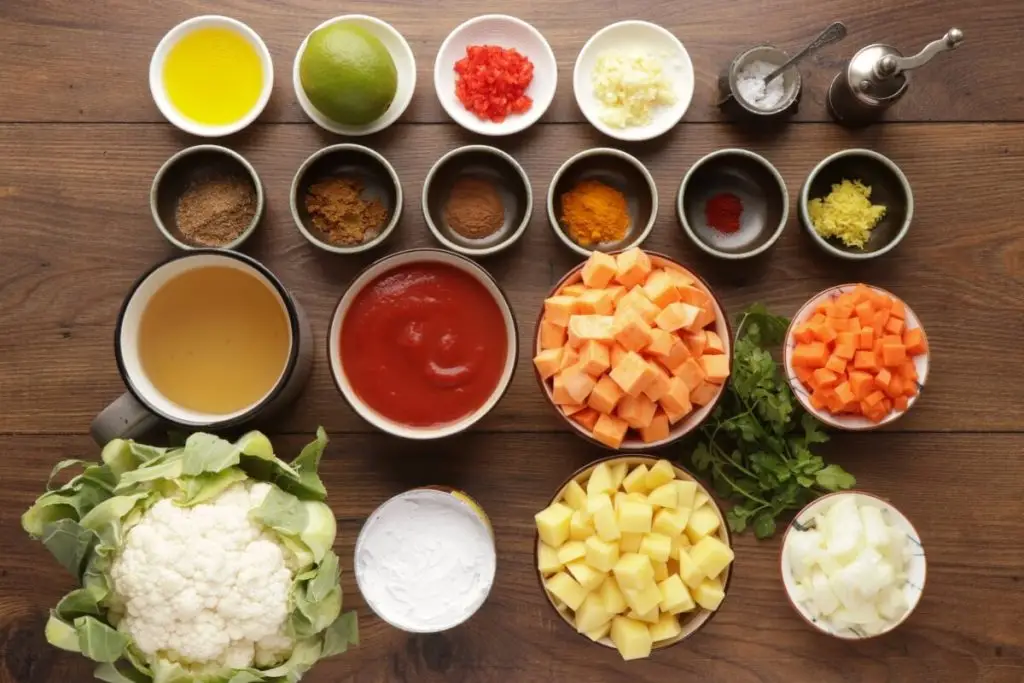 Ingredients for Roasted Cauliflower & Potato Curry Soup
