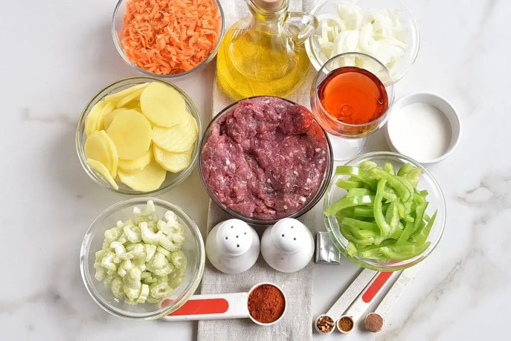 Ingredients for Serbian Ground Beef, Veggie, and Potato Bake