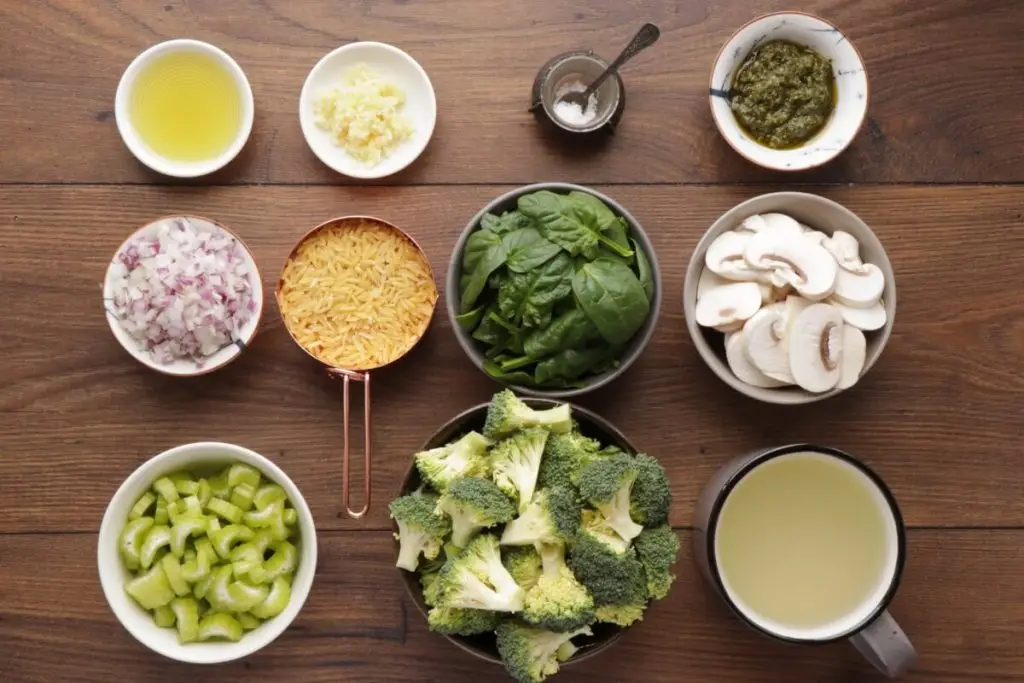 Ingredients for Supergreen Mushroom and Orzo Soup