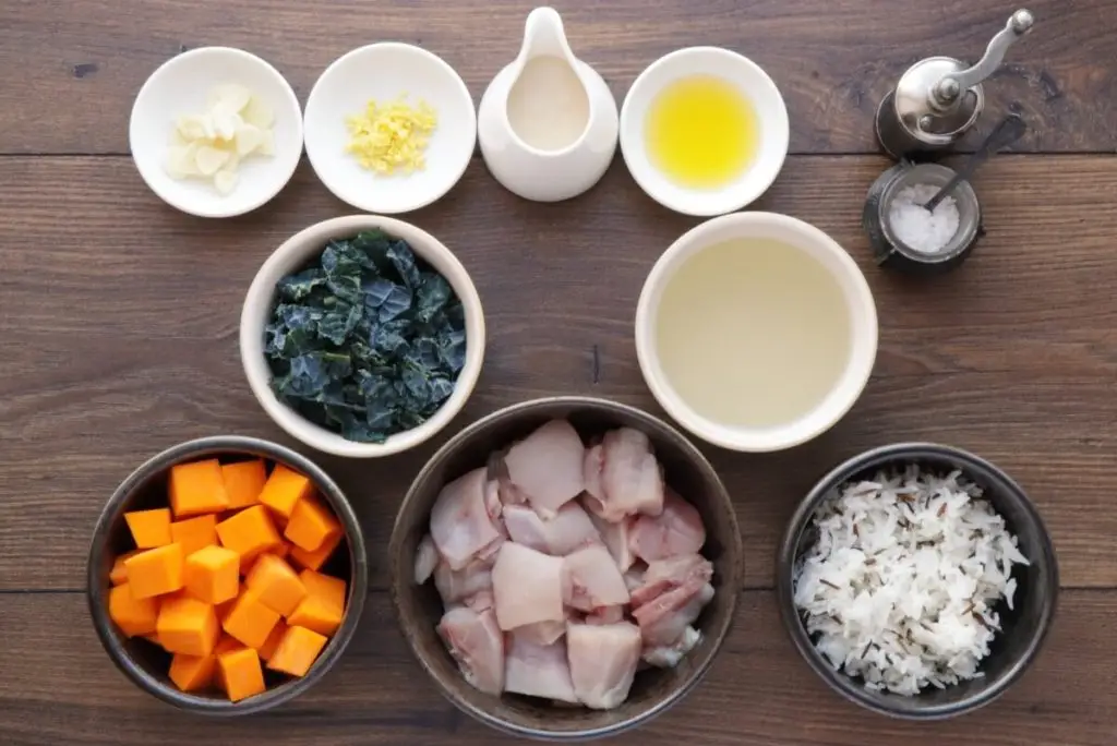 Ingredients for Tahini-Dressed Chicken with Squash and Kale