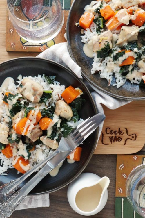 Tahini-Dressed Chicken with Squash and Kale