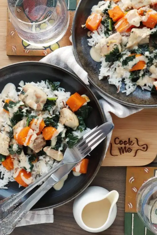 Tahini-Dressed Chicken with Squash and Kale