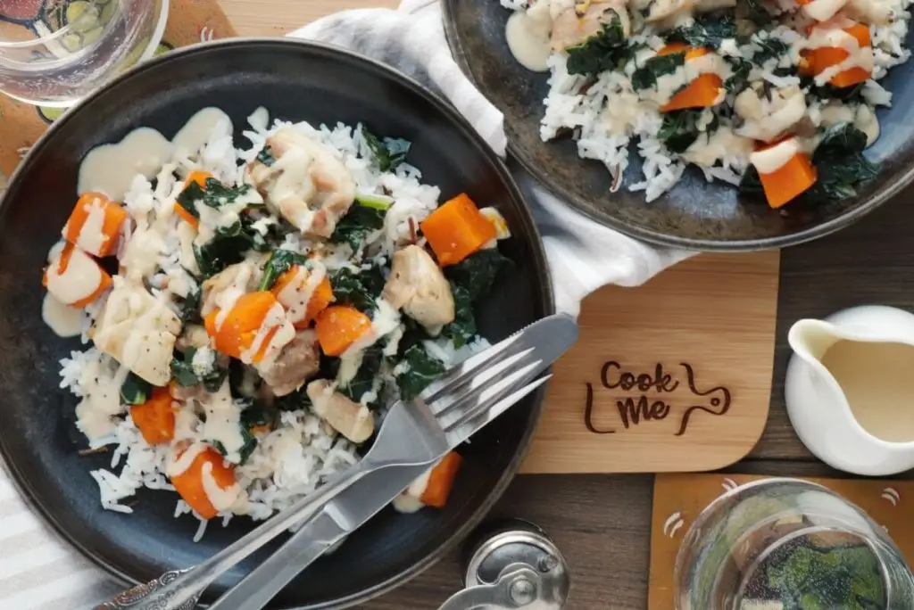 Tahini-Dressed Chicken with Squash and Kale