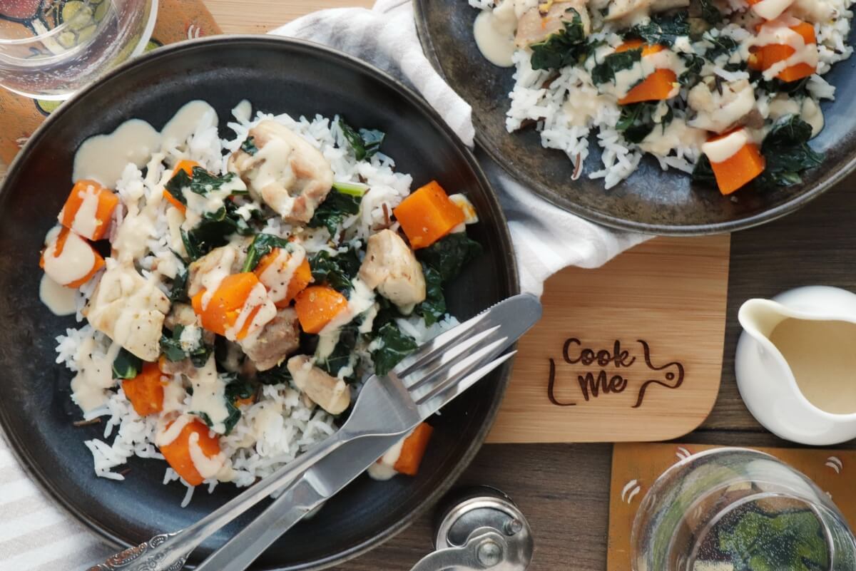 Tahini-Dressed Chicken with Squash and Kale