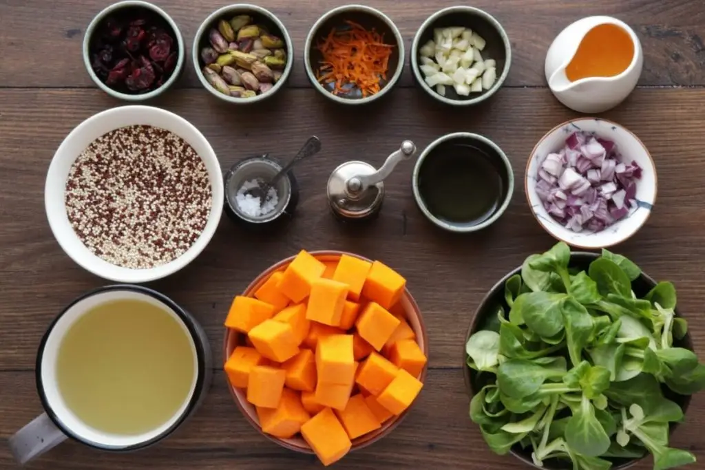 Ingredients for Warm Quinoa Salad with Butternut Squash and Pistachios