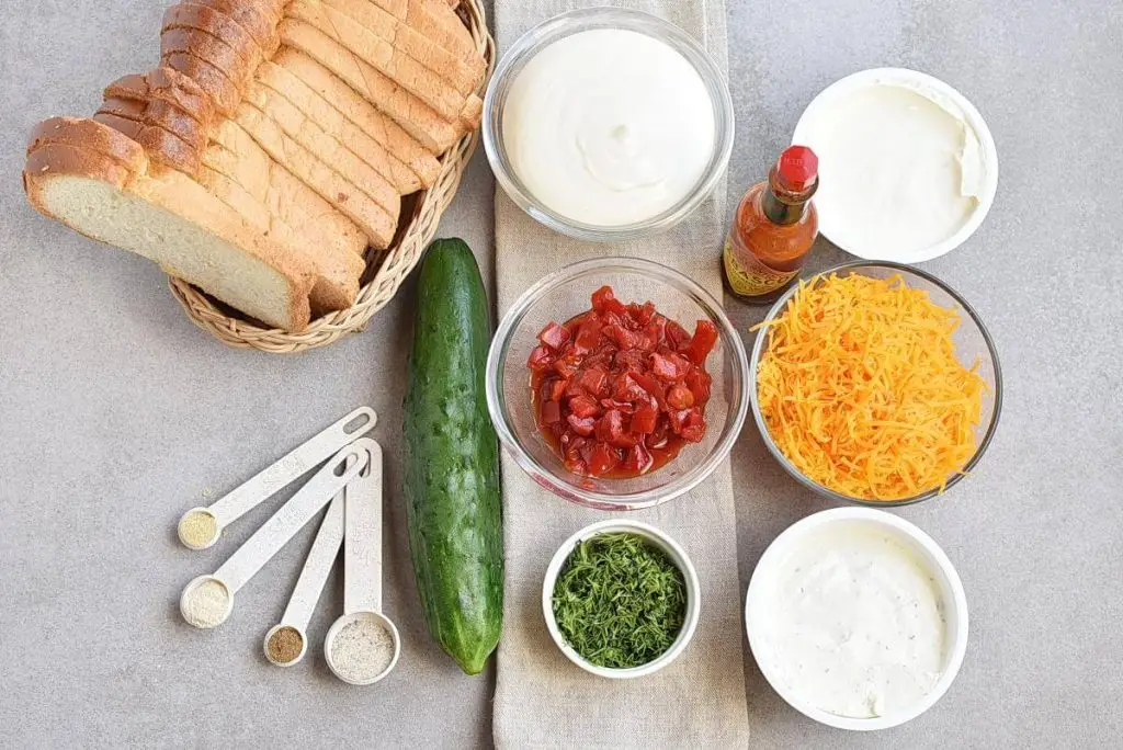 Ingredients for Cucumber and Pimiento Cheese Tea Sandwiches