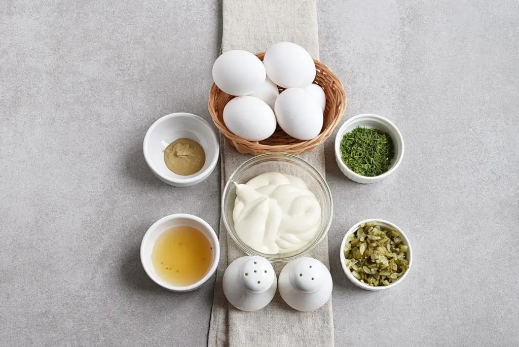 Ingredients for Dill Pickle Deviled Eggs