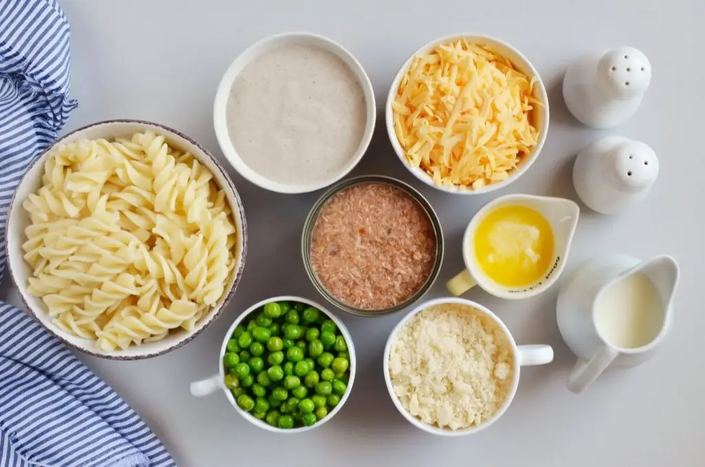 Ingredients for Tuna Noodle Casserole with Cheddar