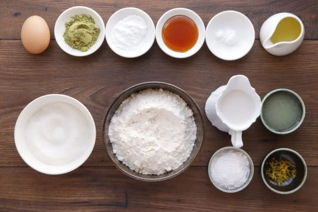Ingredients for Fluffy Matcha Lemon Muffins