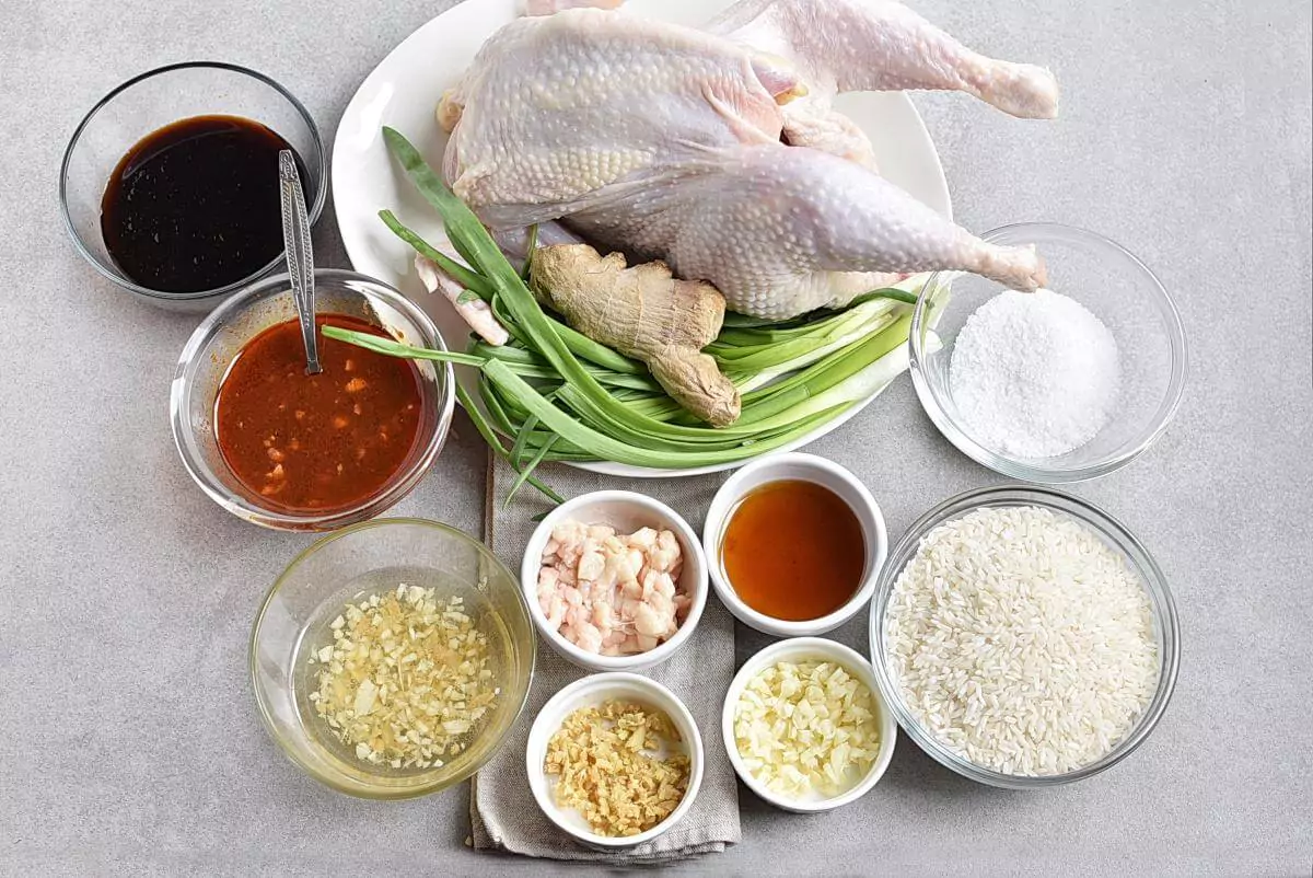 Ingridiens for Hainanese Chicken Rice