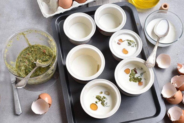 Step 3 - Mint-Pesto Baked Eggs