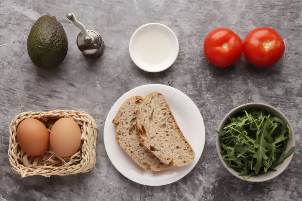 Ingredients for Poached Eggs with Smashed Avocado and Tomatoes