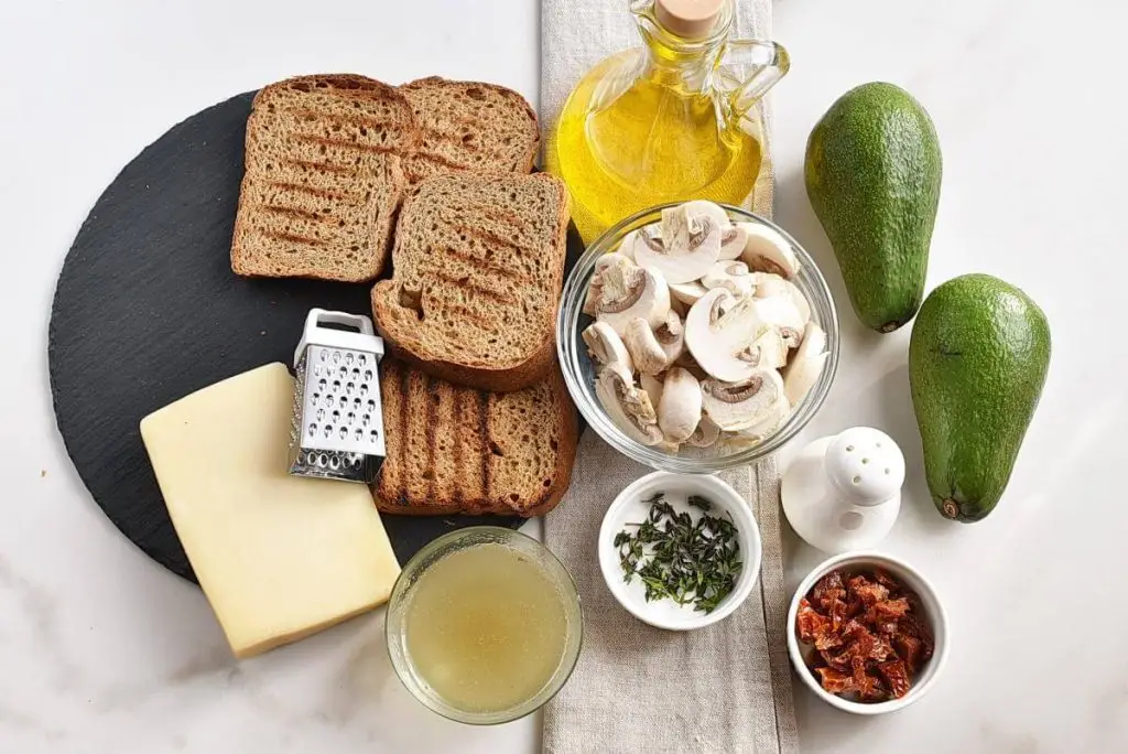 Ingredients for Sautéed Mushroom & Sun-Dried Tomato Avocado Toast