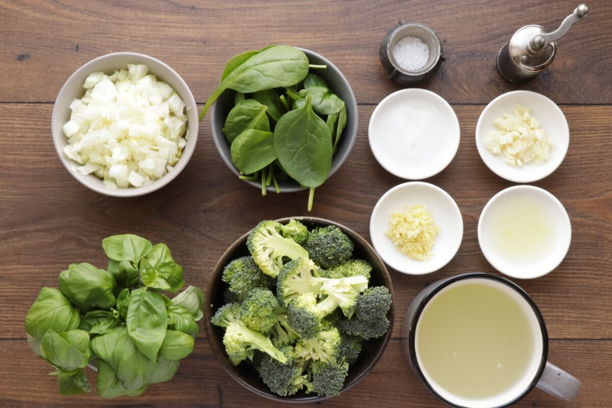 Ingridiens for Healthy Vegan Broccoli & Basil Soup
