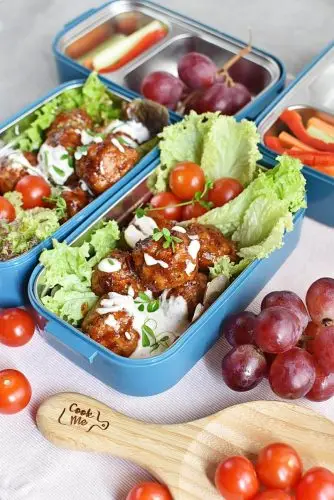 Buffalo Chicken Meatballs Bento Box