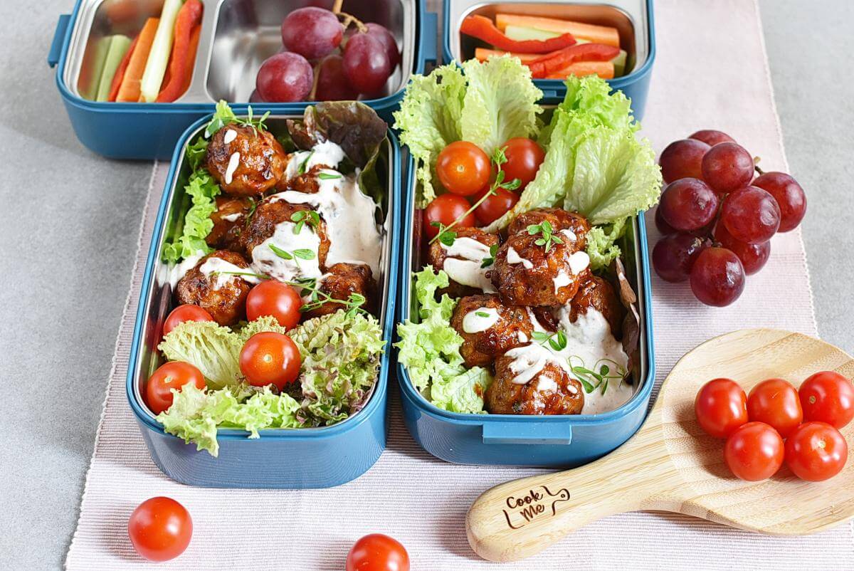 Buffalo Chicken Meatballs Bento Box