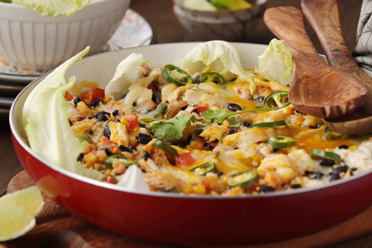 Cheesy Chicken & Black Bean Cauli Rice Recipe-Tex-Mex Cauliflower Rice-Cheesy Fiesta Rice