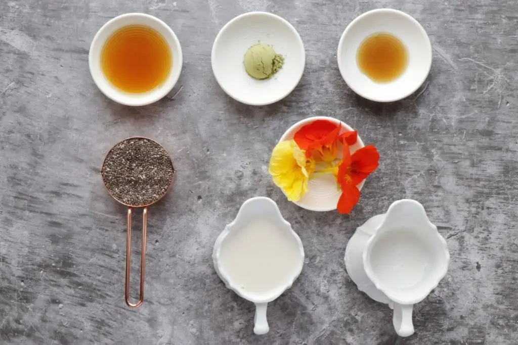 Ingredients for Matcha Latte Chia Pudding