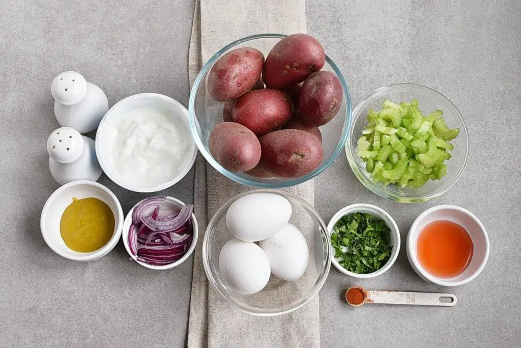 Ingredients for Meal-Prep Mayo-Less Potato Salad