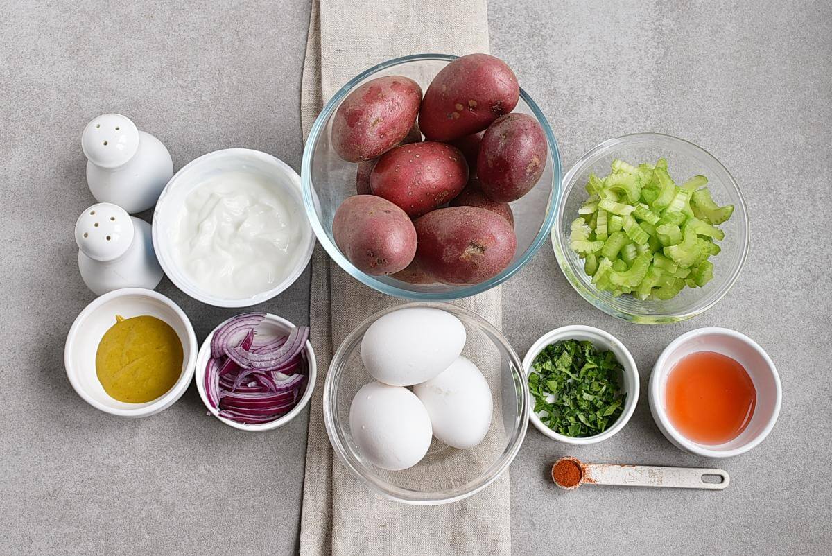 Ingridiens for Meal-Prep Mayo-Less Potato Salad
