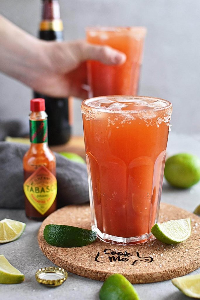 Refreshing clamato & beer cocktail