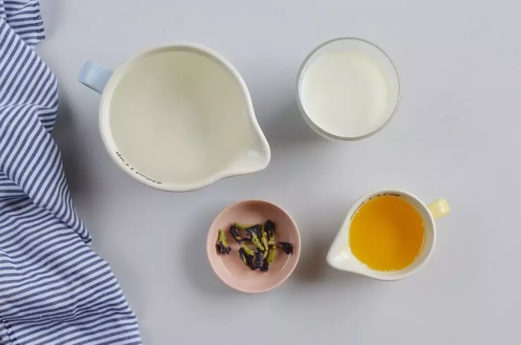 Ingredients for Butterfly Pea Flower Tea Latte