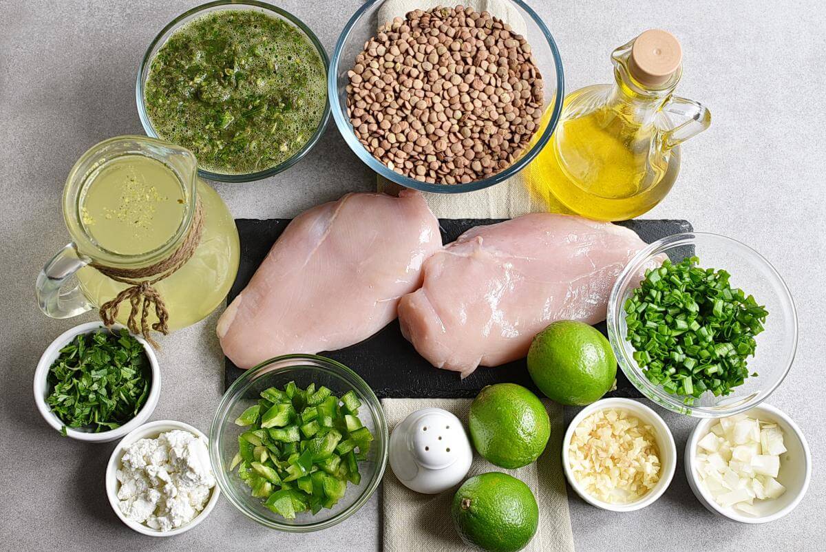 Ingridiens for Cilantro Lime Chicken and Lentil Rice Bowls