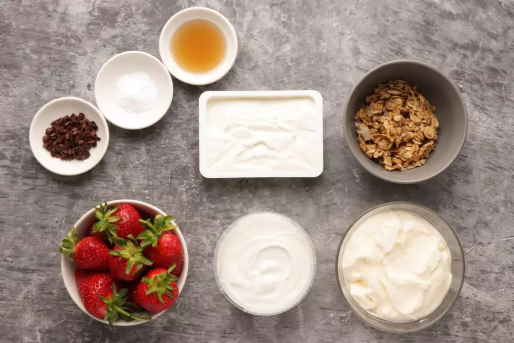 Ingredients for Creamy Strawberry and Yogurt Dessert