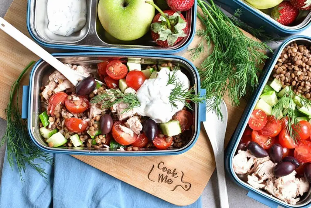 Lentil Greek Salad with Dill Sauce
