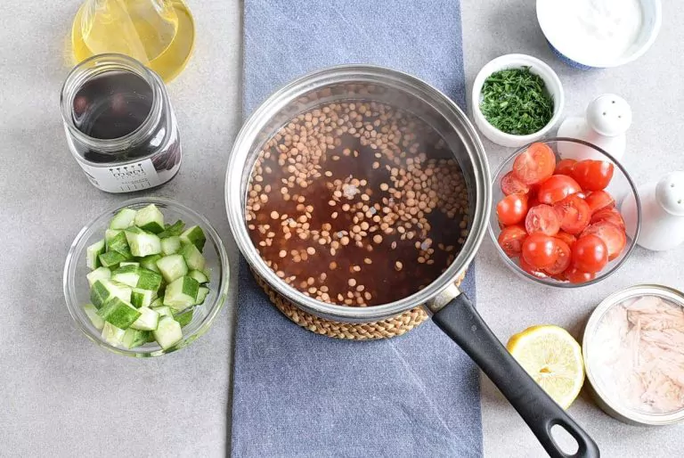 Step 1 - Lentil Greek Salad with Dill Sauce