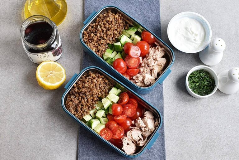 Step 2 - Lentil Greek Salad with Dill Sauce