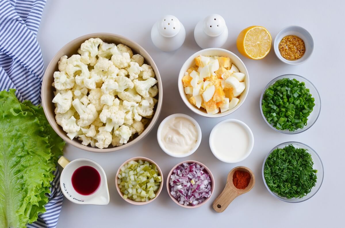 Ingridiens for Low-Carb Cauliflower “Potato” Salad