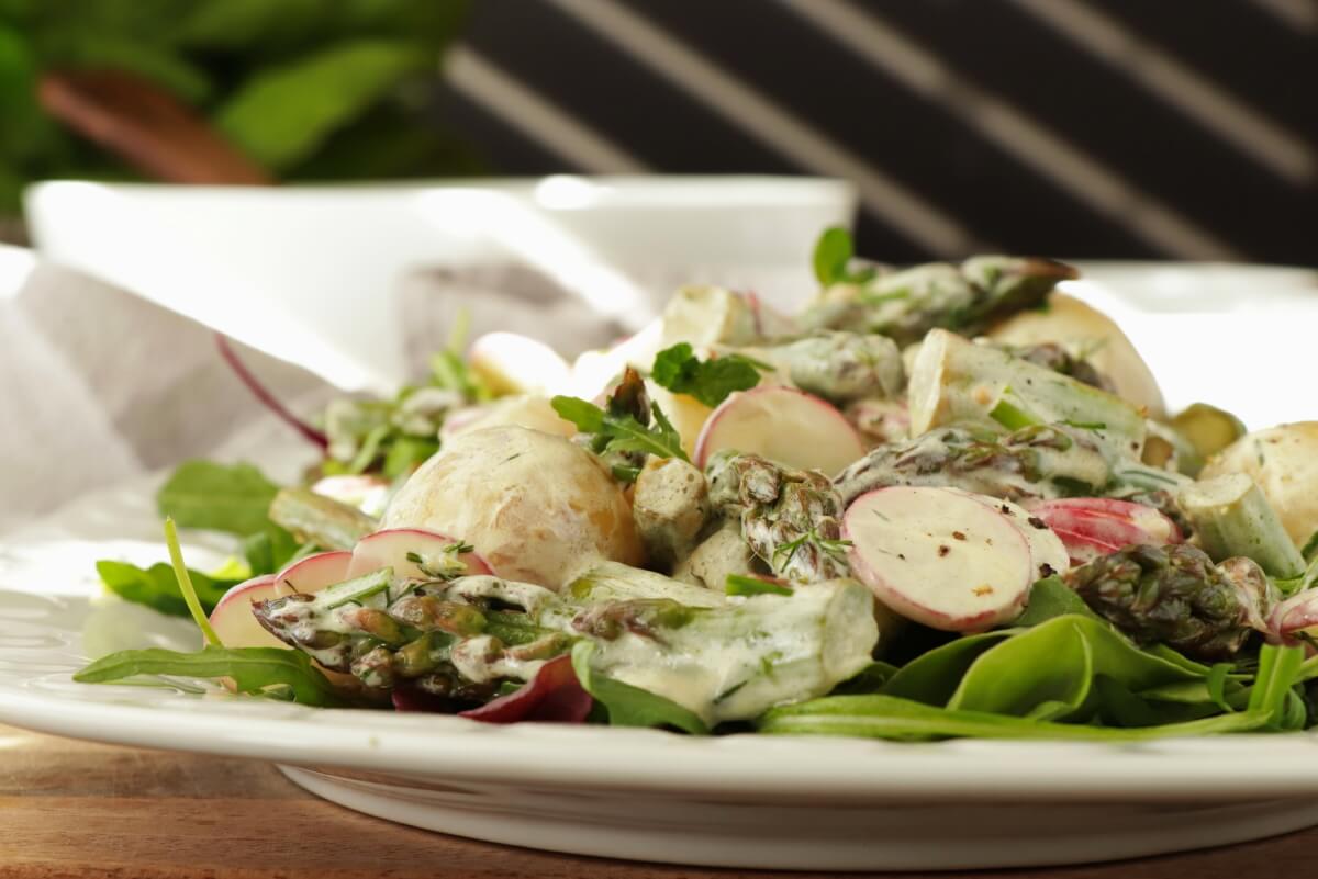 New Potato Salad with Asparagus Recipe-Warm Potato Asparagus Salad-Asparagus, Radish and New Potato Salad