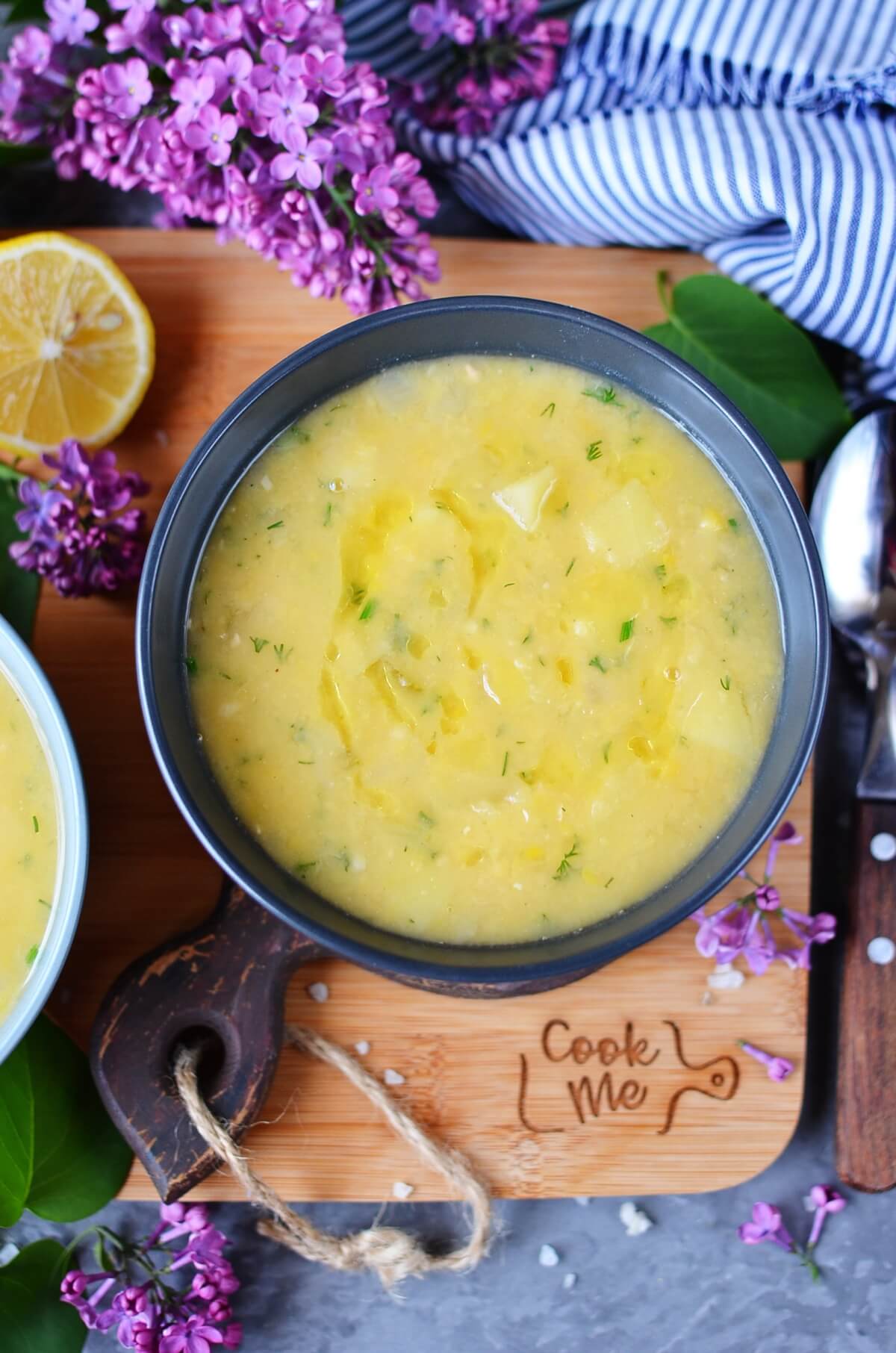 Vegetarian Split Pea Soup with Potatoes, Lemon, & Dill - Bowl of