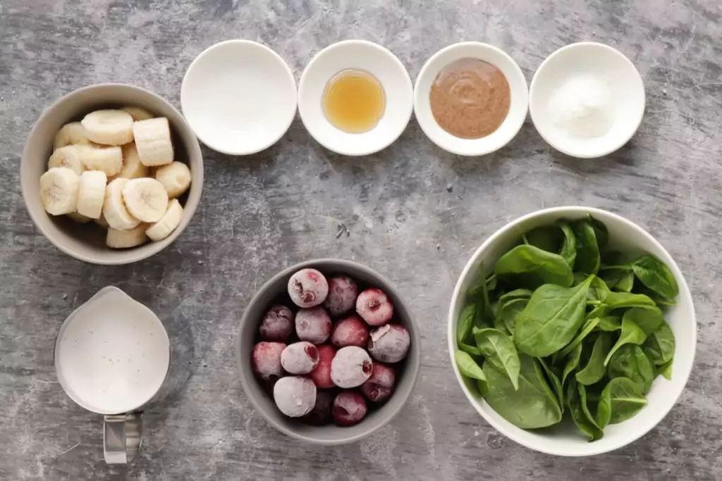 Ingredients for Almond Cherry Spinach Smoothie